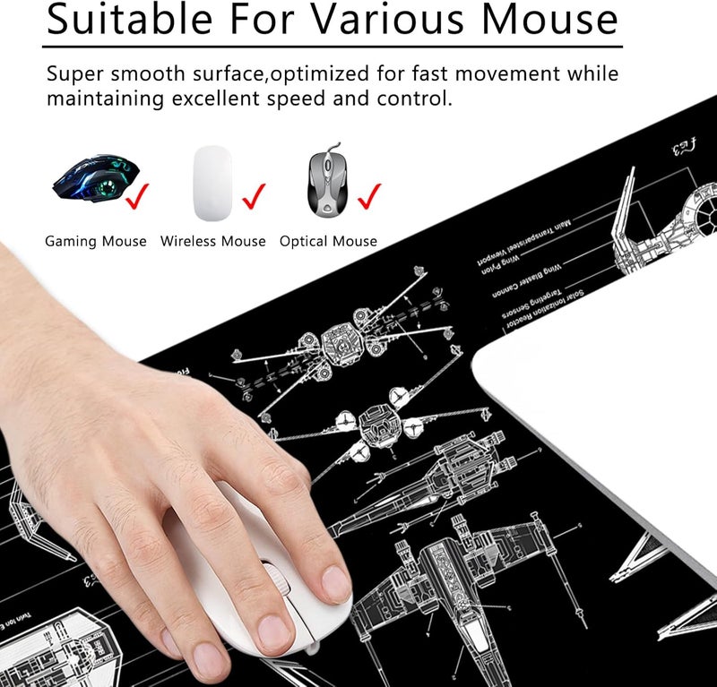 T TOPLAY Black Gaming Mouse Pad Large Mouse Pad XL Desk Mat 31.5x11.8x0.12 inch Large Desk Pad Design Keyboard Pad (Design -6) - Image 2